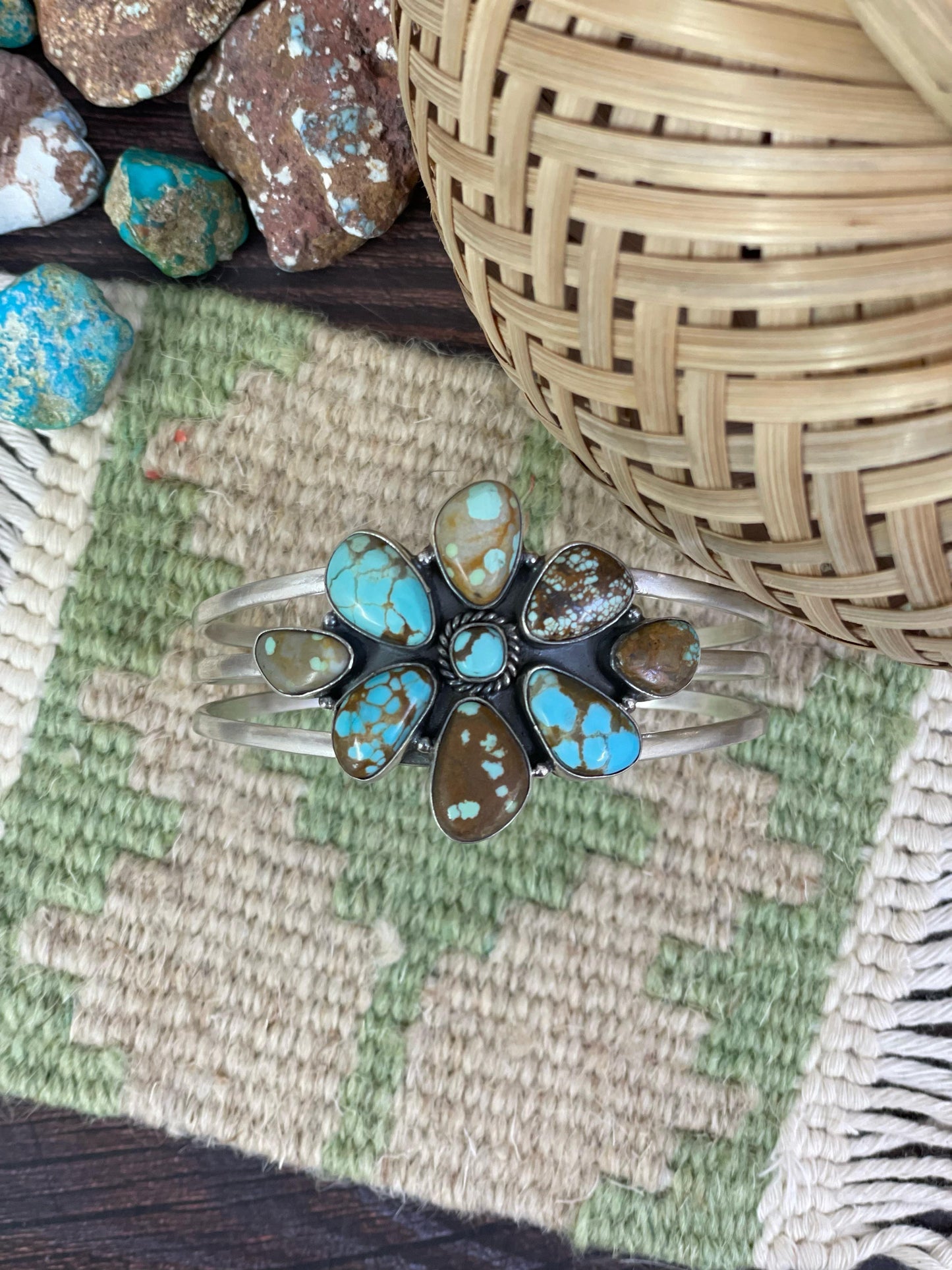 Handmade Sterling Silver Matrix Royston Turquoise Bracelet, Signed Nizhoni