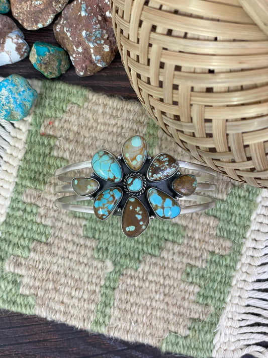 Handmade Sterling Silver Matrix Royston Turquoise Bracelet, Signed Nizhoni