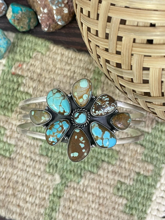 Handmade Sterling Silver Matrix Royston Turquoise Bracelet, Signed Nizhoni