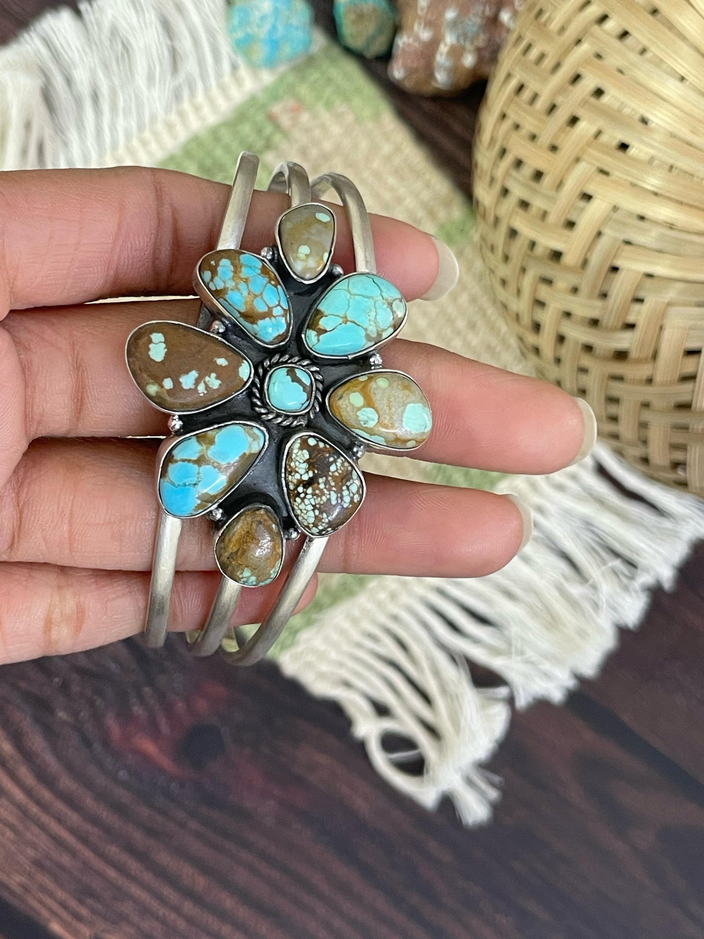 Handmade Sterling Silver Matrix Royston Turquoise Bracelet, Signed Nizhoni
