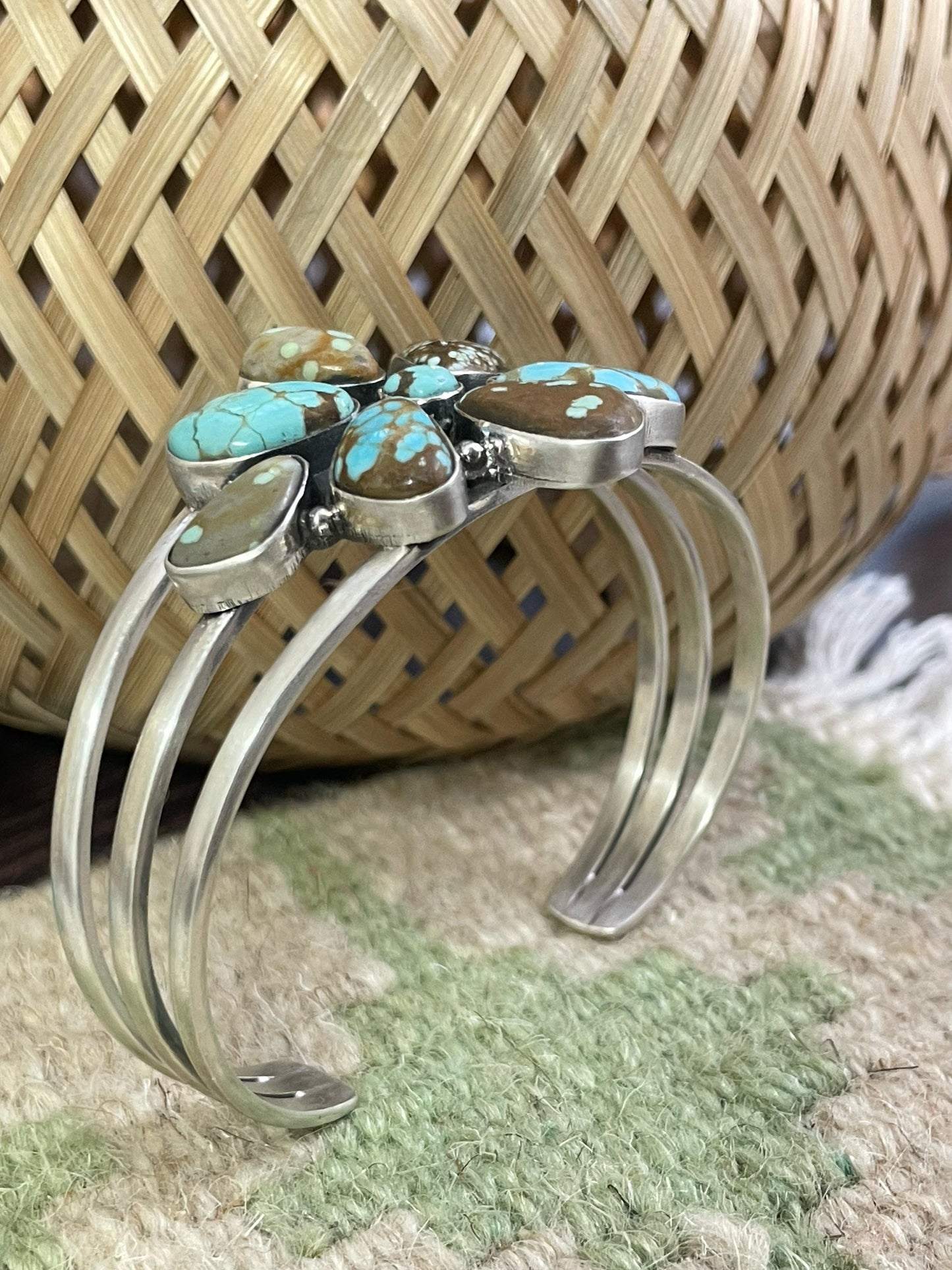 Handmade Sterling Silver Matrix Royston Turquoise Bracelet, Signed Nizhoni