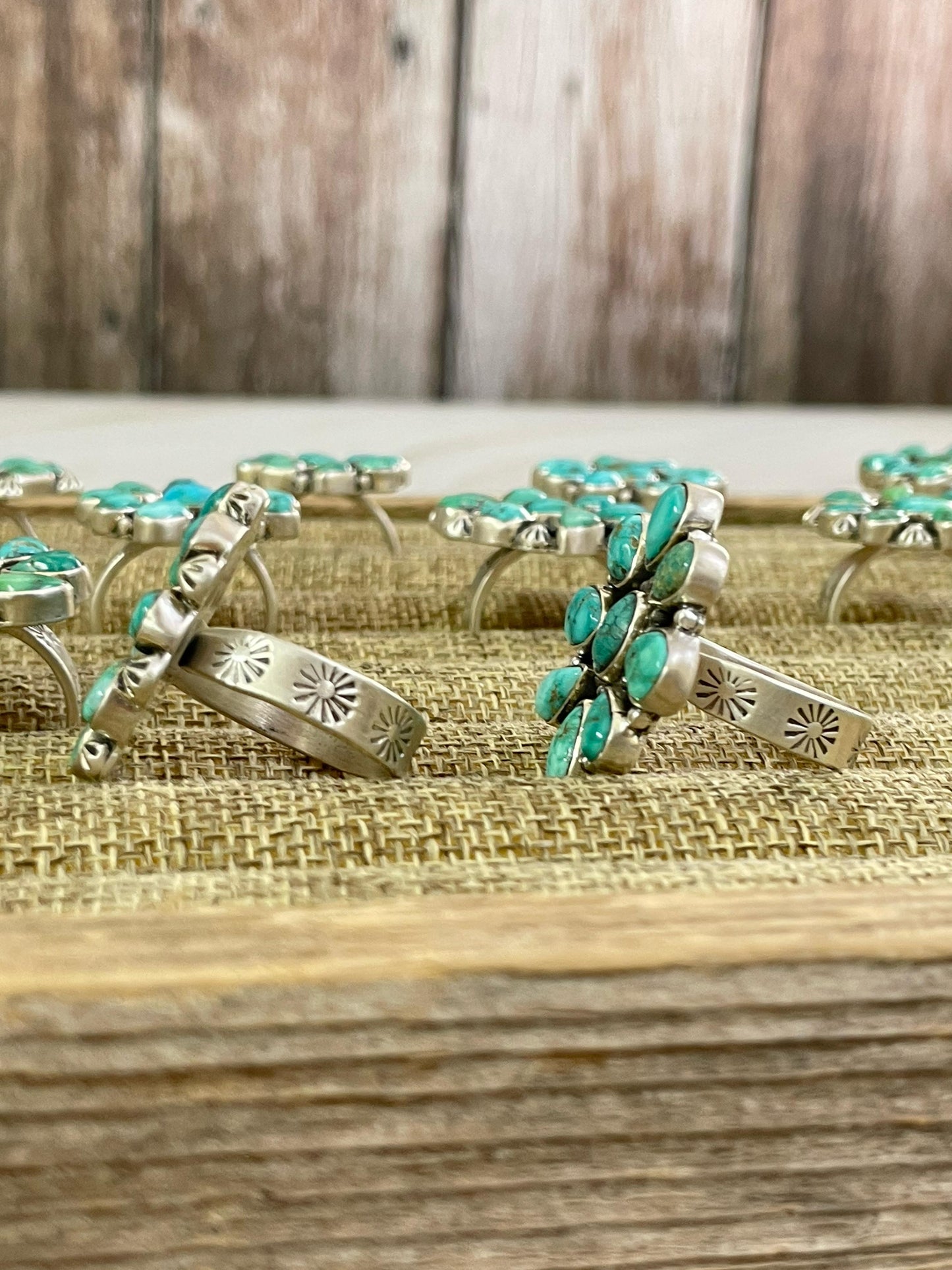 Handmade Sterling Silver Emerald Valley Turquoise Adjustable Ring with Signed Nizhoni