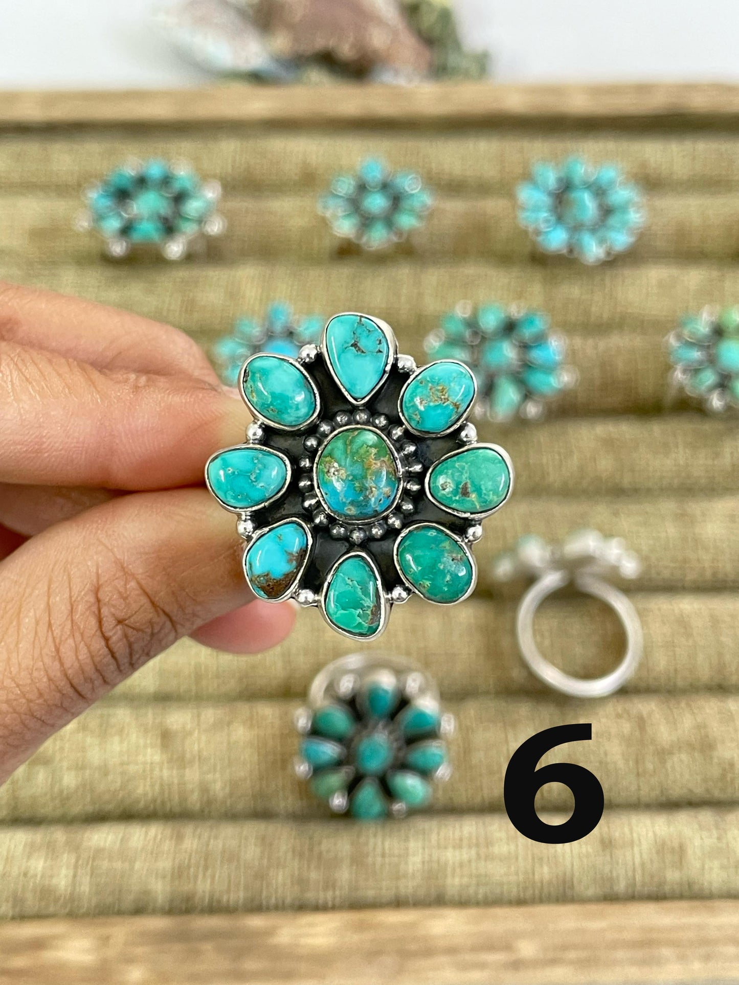 Handmade Sterling Silver Emerald Valley Turquoise Adjustable Ring with Signed Nizhoni
