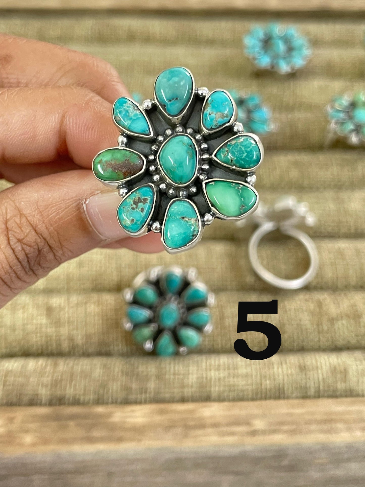 Handmade Sterling Silver Emerald Valley Turquoise Adjustable Ring with Signed Nizhoni