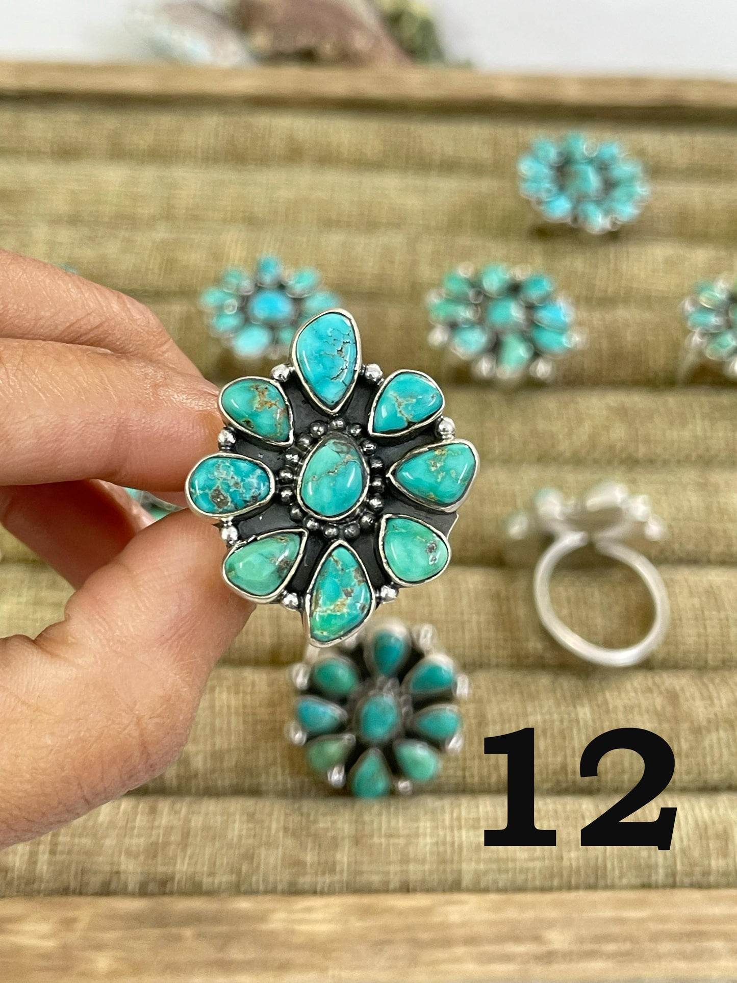 Handmade Sterling Silver Emerald Valley Turquoise Adjustable Ring with Signed Nizhoni