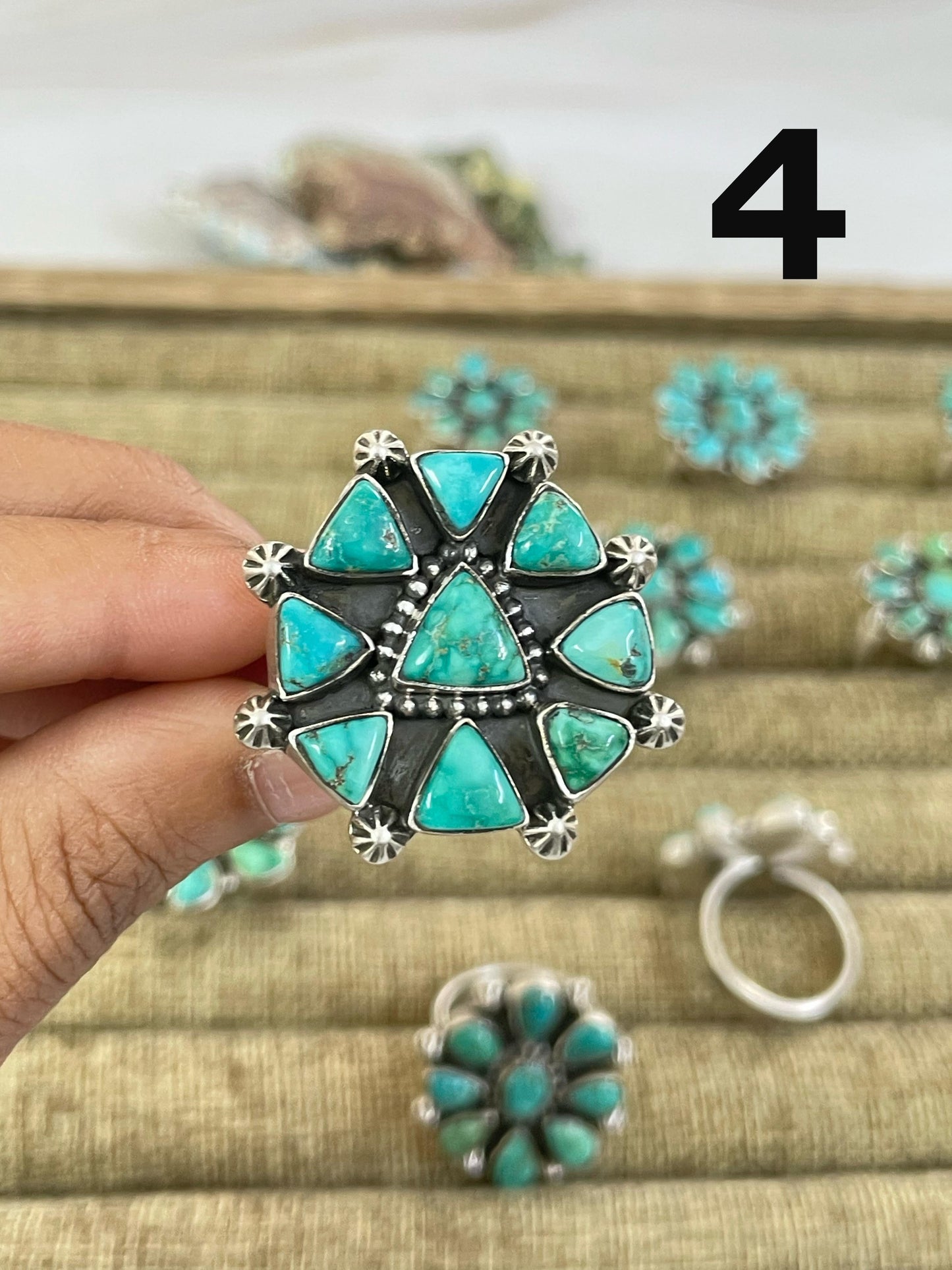 Handmade Sterling Silver Emerald Valley Turquoise Adjustable Ring with Signed Nizhoni
