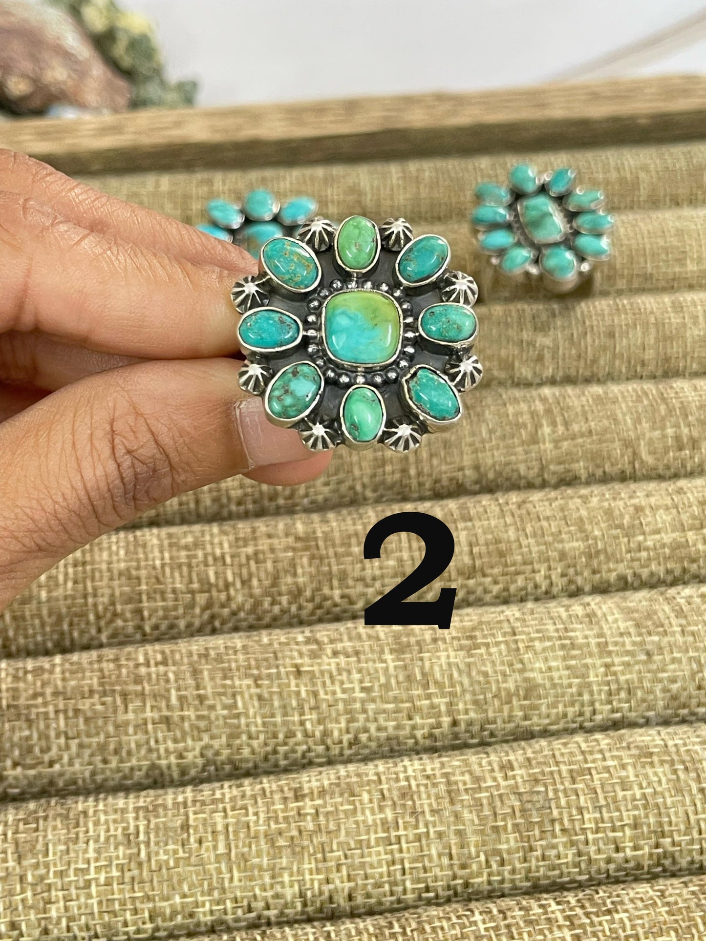 Handmade Sterling Silver Emerald Valley Turquoise Adjustable Ring with Signed Nizhoni