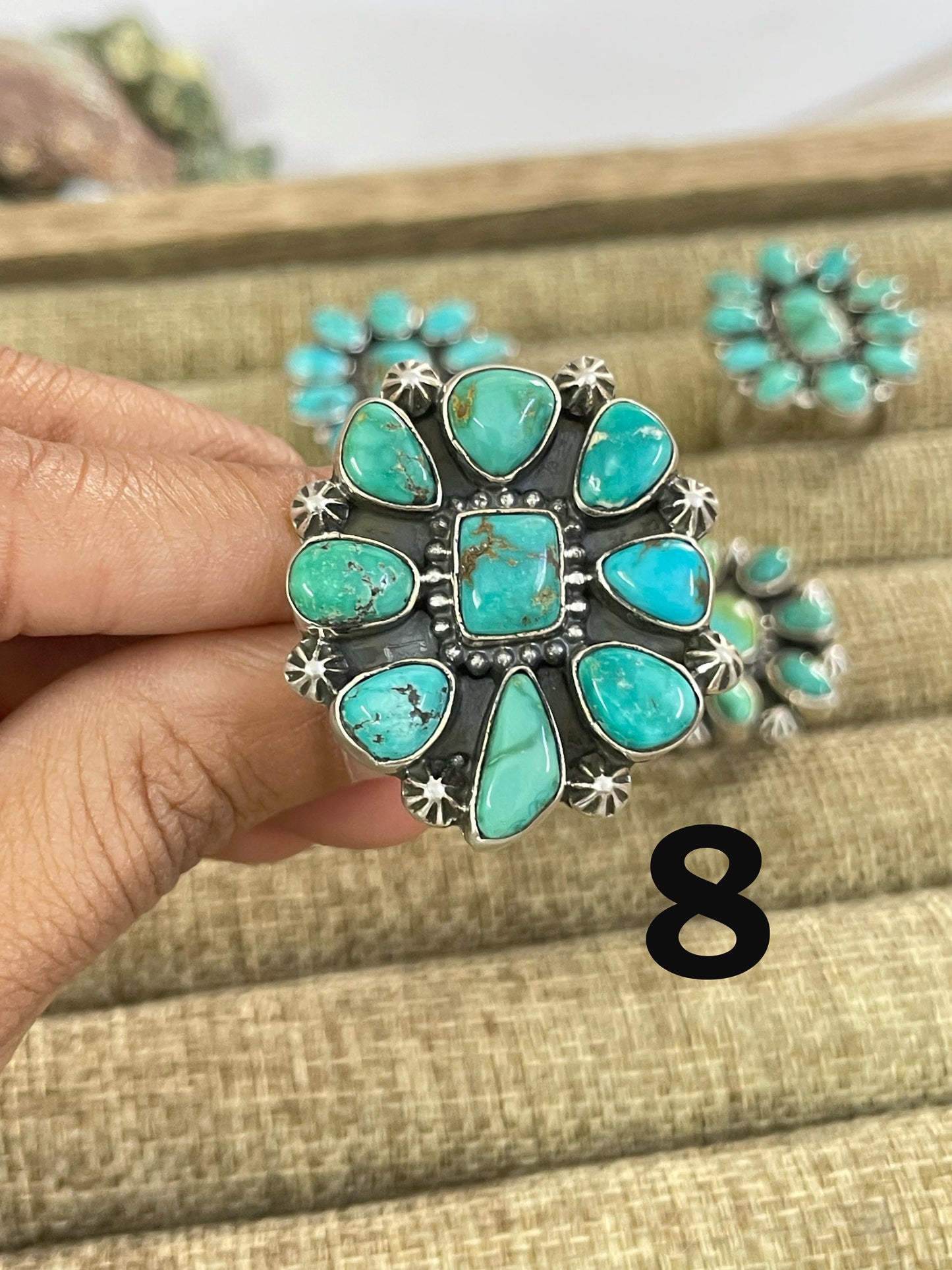 Handmade Sterling Silver Emerald Valley Turquoise Adjustable Ring with Signed Nizhoni