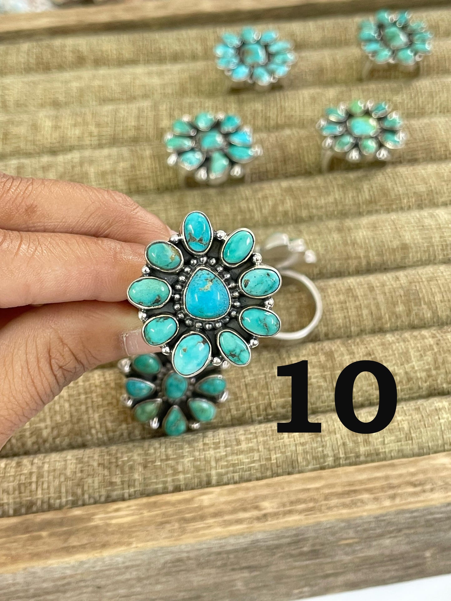 Handmade Sterling Silver Emerald Valley Turquoise Adjustable Ring with Signed Nizhoni