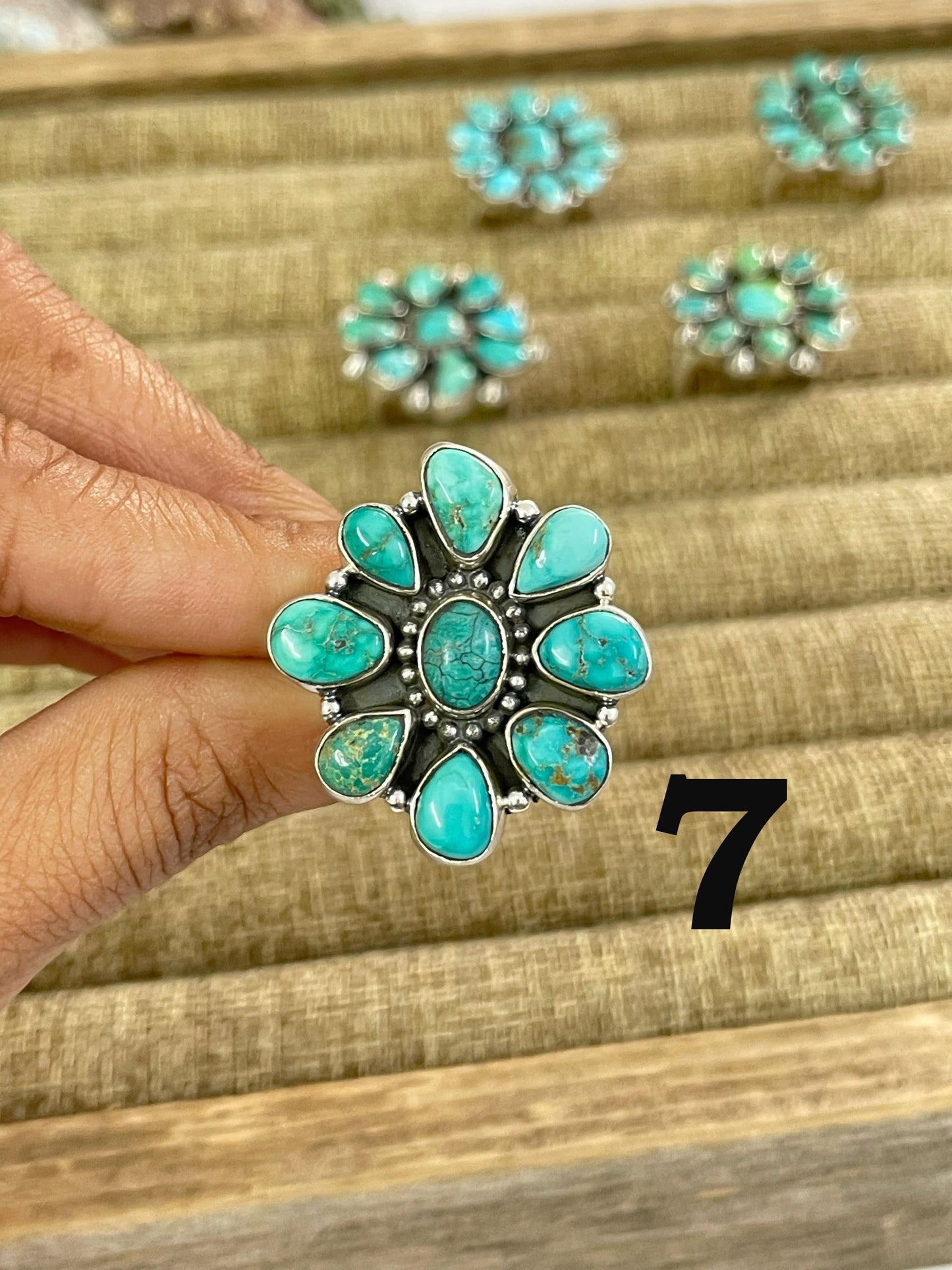 Handmade Sterling Silver Emerald Valley Turquoise Adjustable Ring with Signed Nizhoni