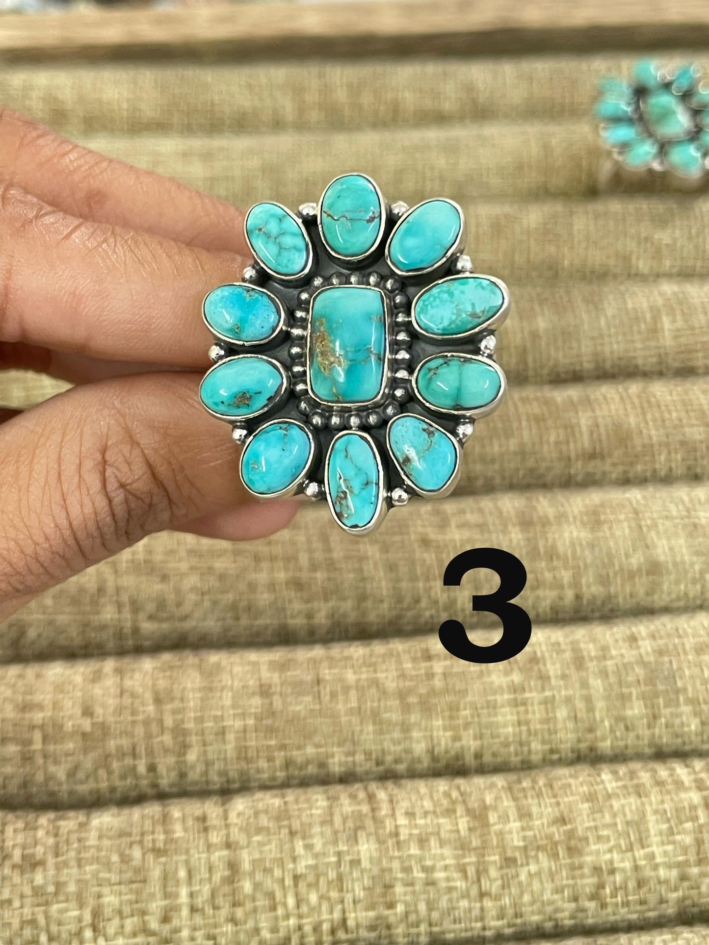 Handmade Sterling Silver Emerald Valley Turquoise Adjustable Ring with Signed Nizhoni