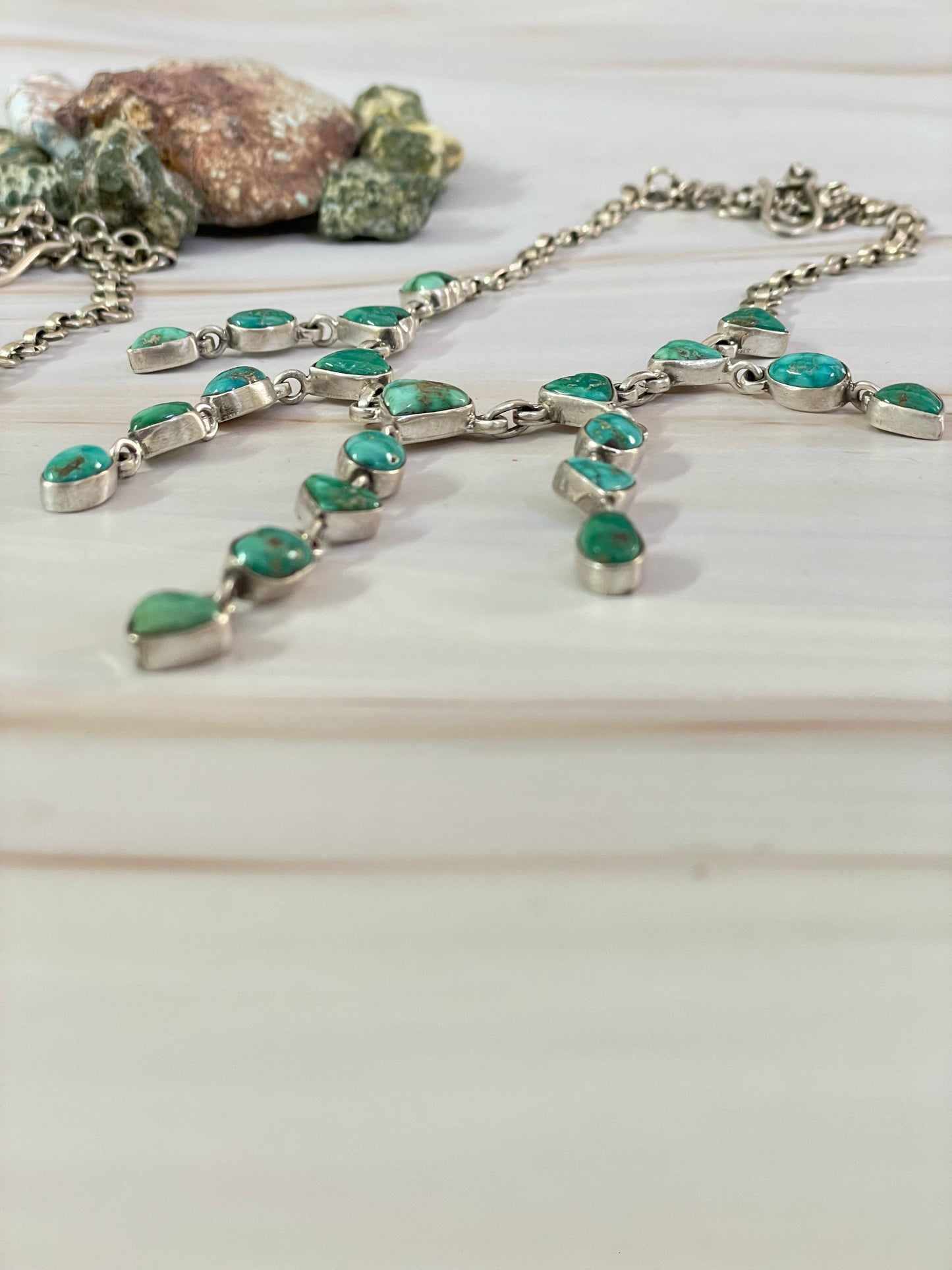 Handmade Sterling Silver Emerald Valley Turquoise Necklace, Signed Nizhoni