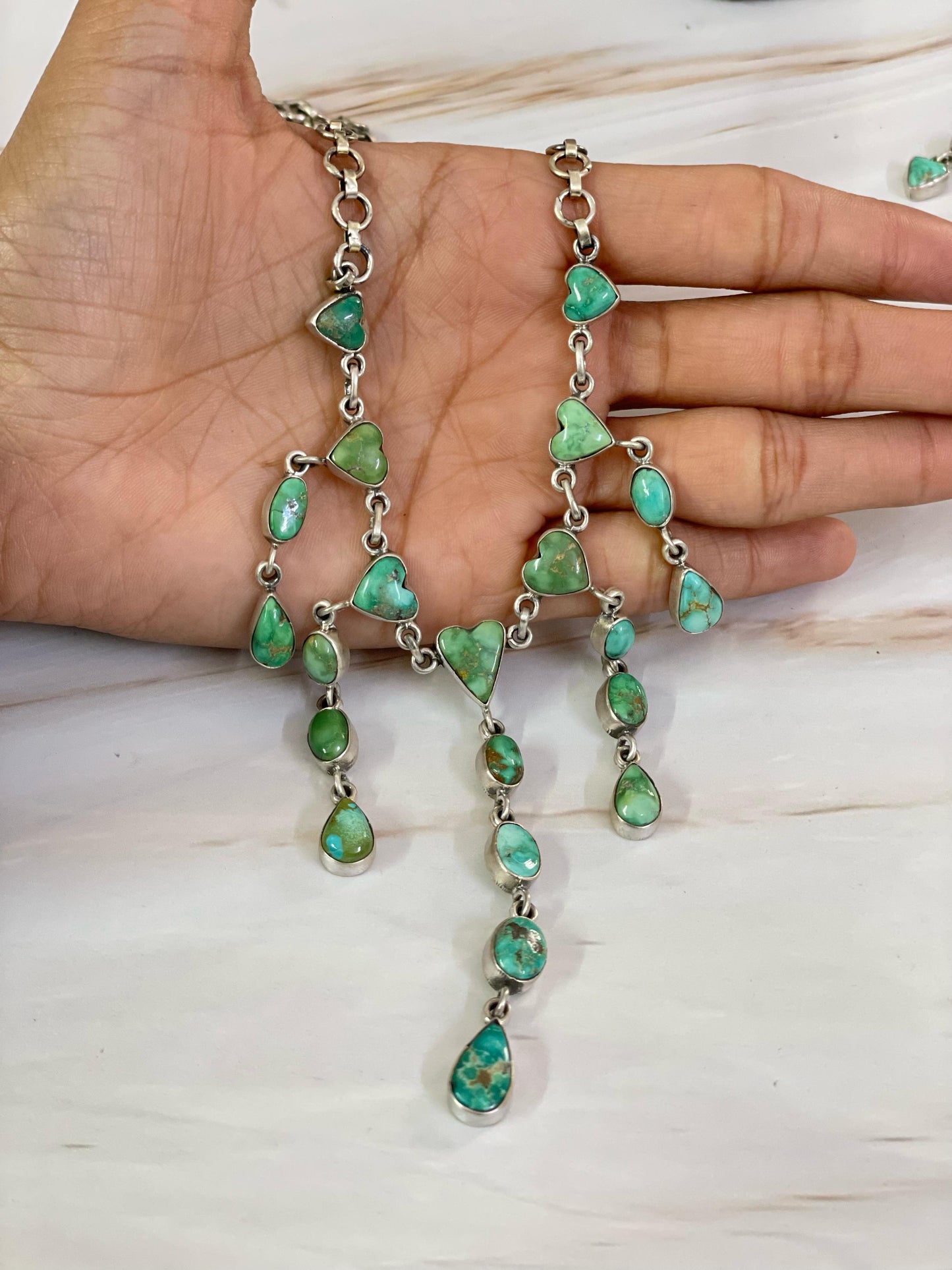 Handmade Sterling Silver Emerald Valley Turquoise Necklace, Signed Nizhoni