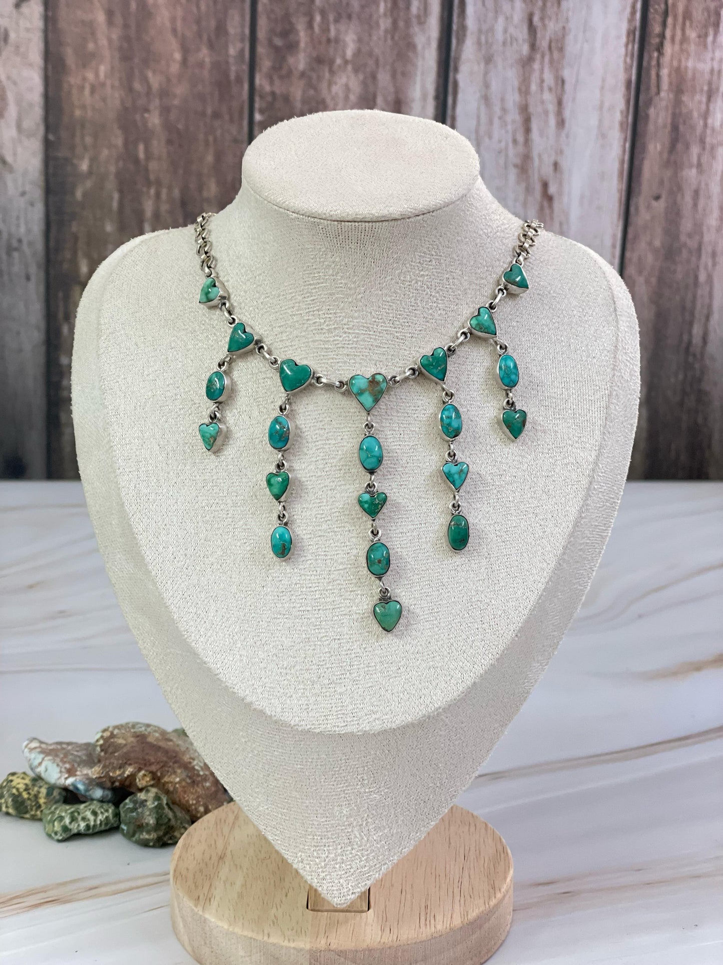 Handmade Sterling Silver Emerald Valley Turquoise Necklace, Signed Nizhoni