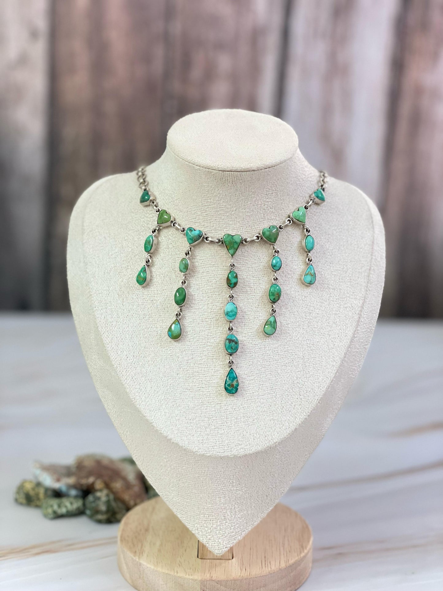 Handmade Sterling Silver Emerald Valley Turquoise Necklace, Signed Nizhoni