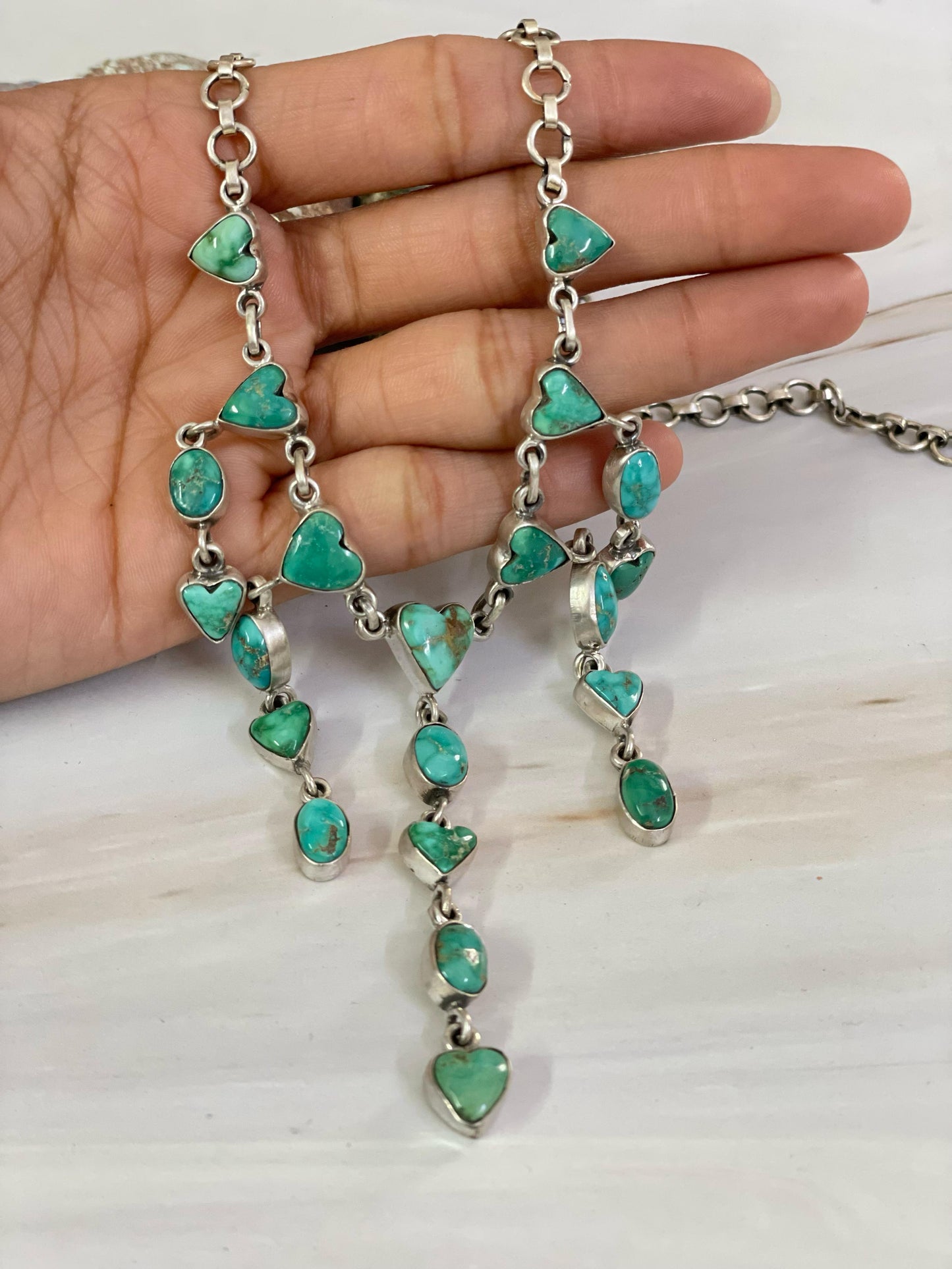 Handmade Sterling Silver Emerald Valley Turquoise Necklace, Signed Nizhoni