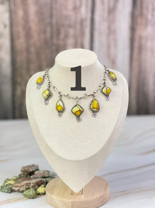 Handmade Sterling Silver Honey Dahlia Necklace, Signed Nizhoni