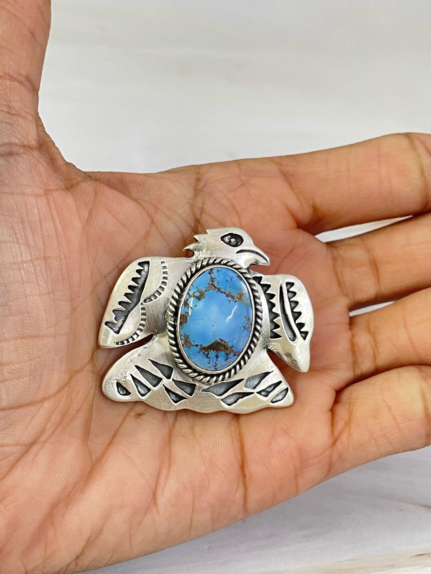 Handmade Sterling Silver Golden Hill Turquoise, NO. 8 Turquoise Pendant, Signed Nizhoni