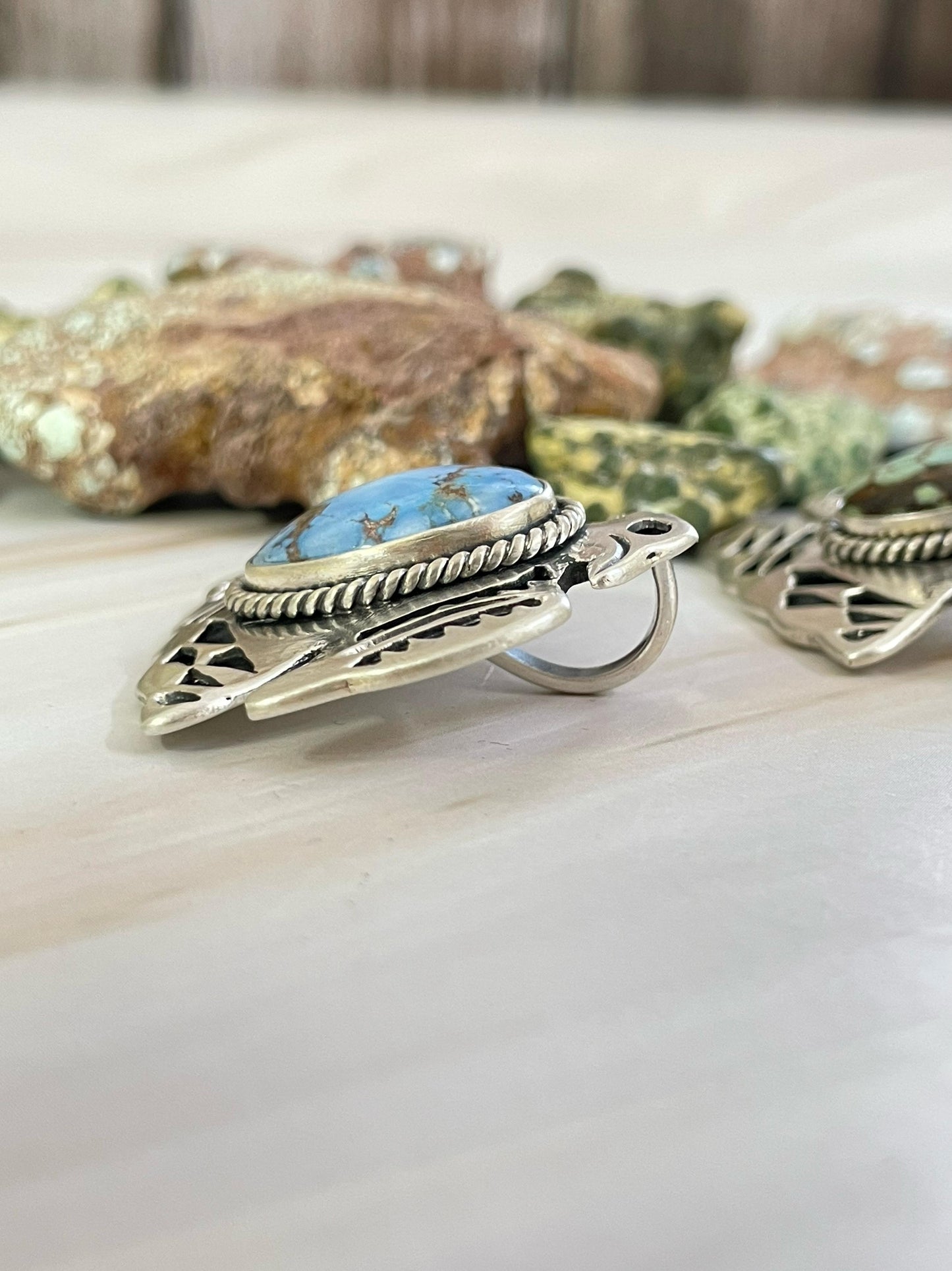 Handmade Sterling Silver Golden Hill Turquoise, NO. 8 Turquoise Pendant, Signed Nizhoni
