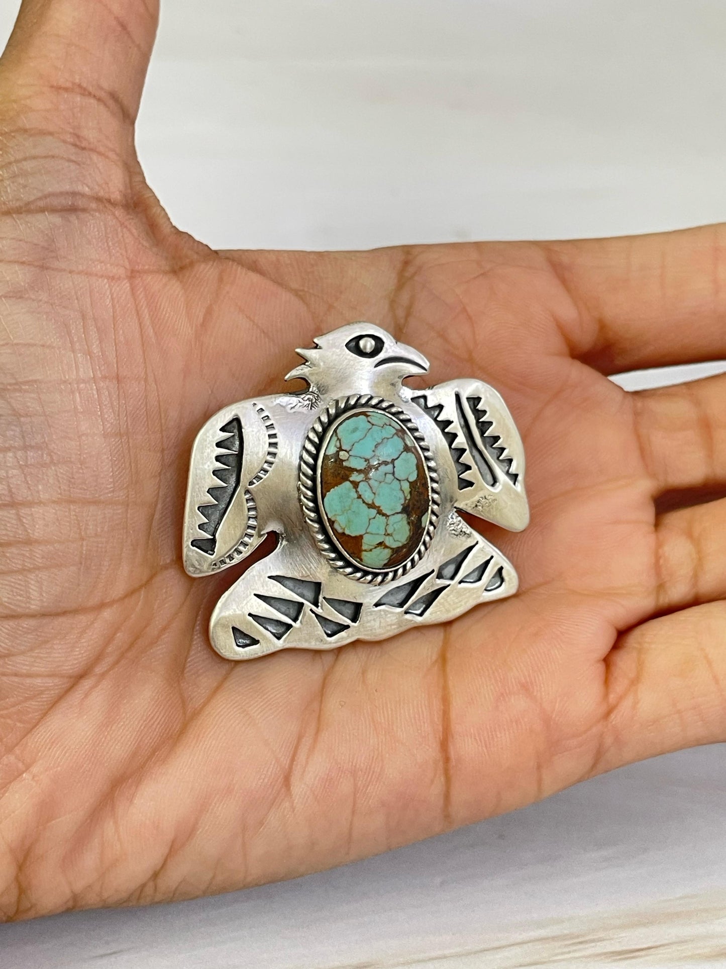 Handmade Sterling Silver Golden Hill Turquoise, NO. 8 Turquoise Pendant, Signed Nizhoni