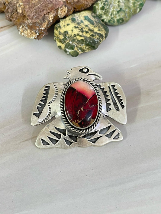 Handmade Sterling Silver Thunderbird Dahlia Rose Pendant, Signed Nizhoni