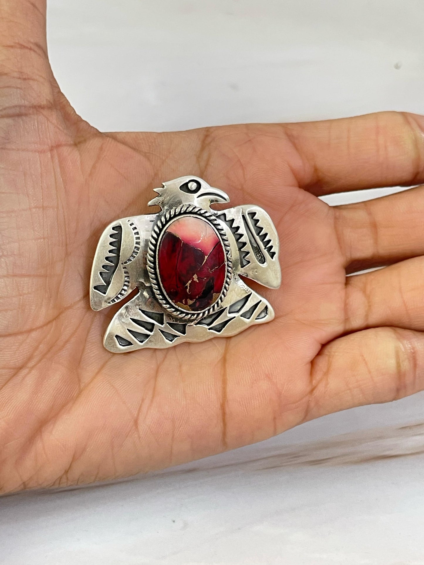 Handmade Sterling Silver Thunderbird Dahlia Rose Pendant, Signed Nizhoni