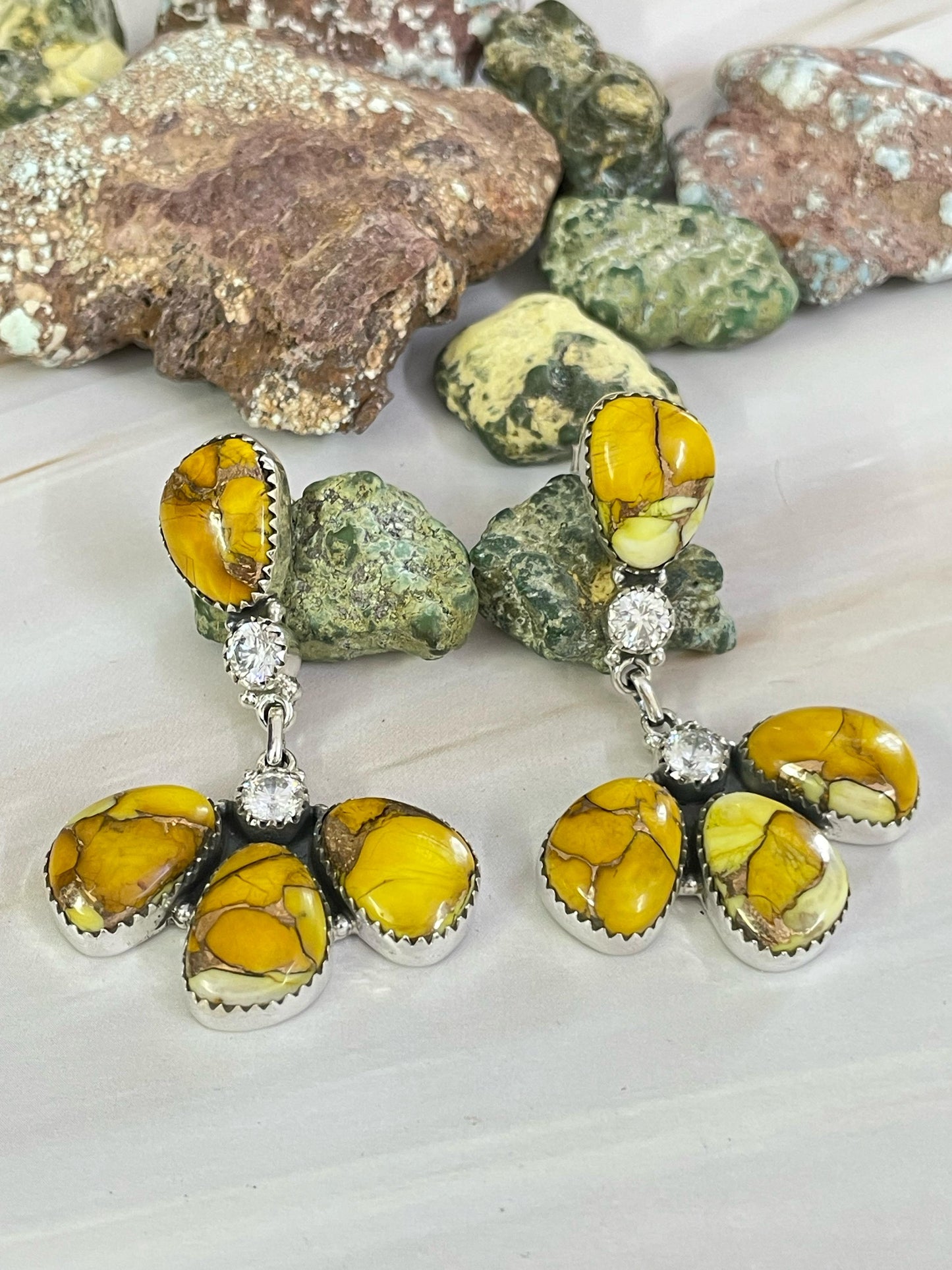 Handmade Sterling Silver Honey Dahlia with Topaz, Post Earrings, Signed Nizhoni