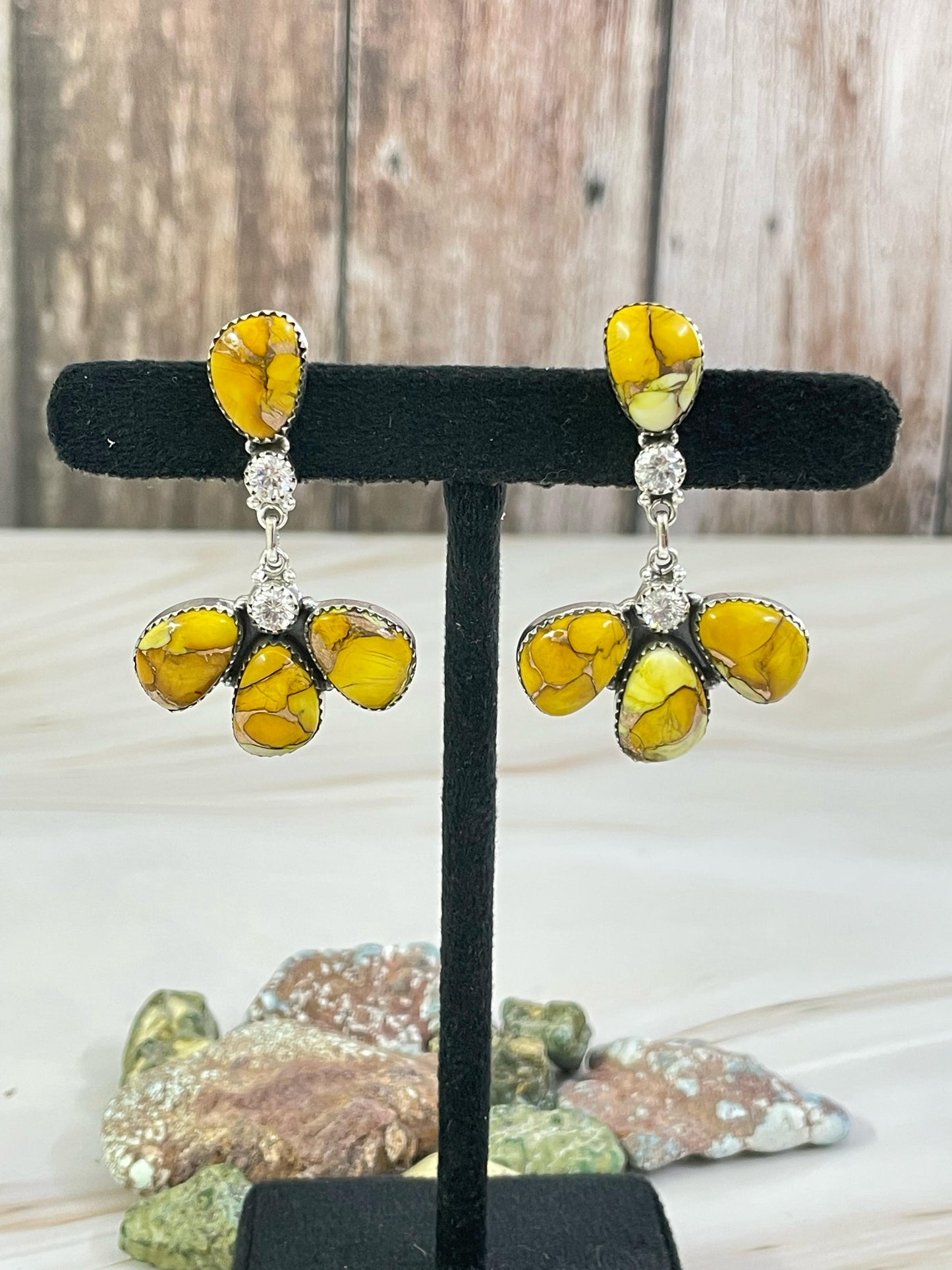 Handmade Sterling Silver Honey Dahlia with Topaz, Post Earrings, Signed Nizhoni