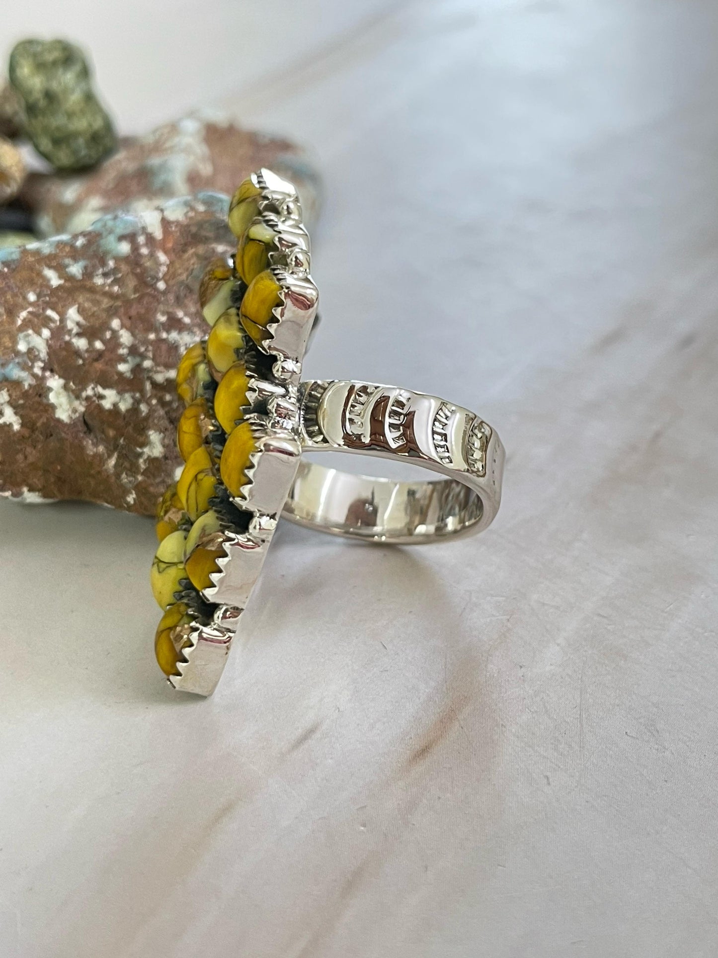 Handmade Sterling Silver Honey Dahlia Turquoise Ring, Signed Nizhoni