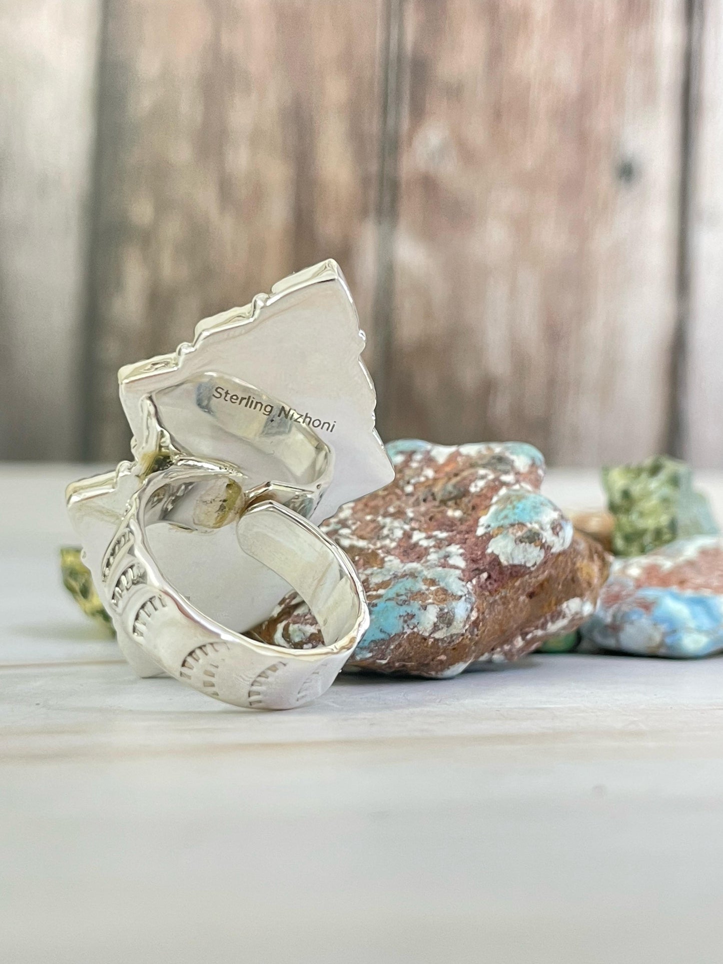 Handmade Sterling Silver Honey Dahlia Turquoise Ring, Signed Nizhoni
