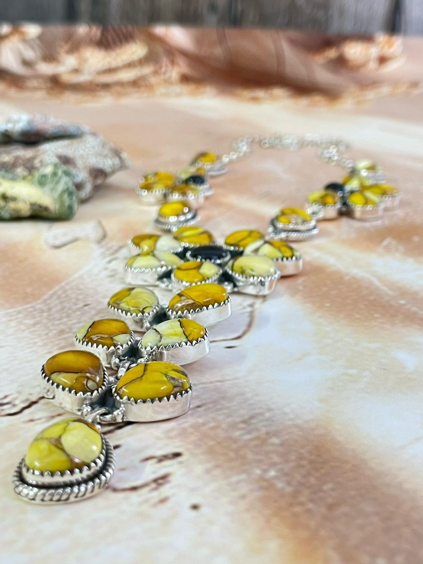 Handmade Sterling Silver Honey Dahlia with Black Onyx Necklace, Signed Nizhoni