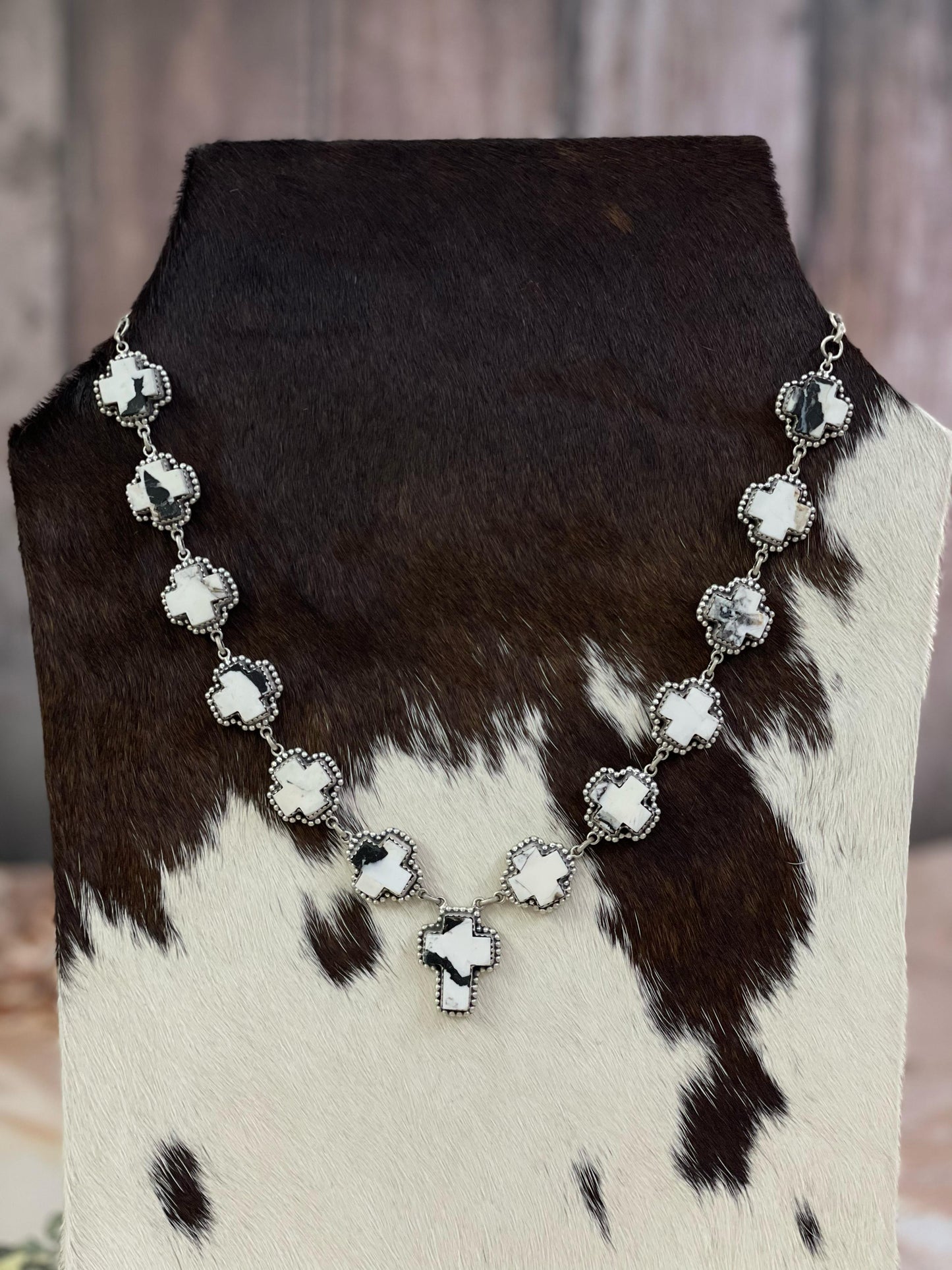 Handmade Sterling Silver Red Rose Dahlia, Kingman, White Buffalo, Royston Turquoise Necklace with Signed Nizhoni