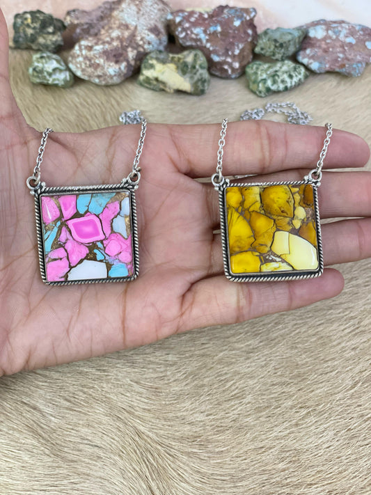 Handmade Sterling Silver Cotton Candy, Honey Dahlia Necklace with Signed Nizhoni