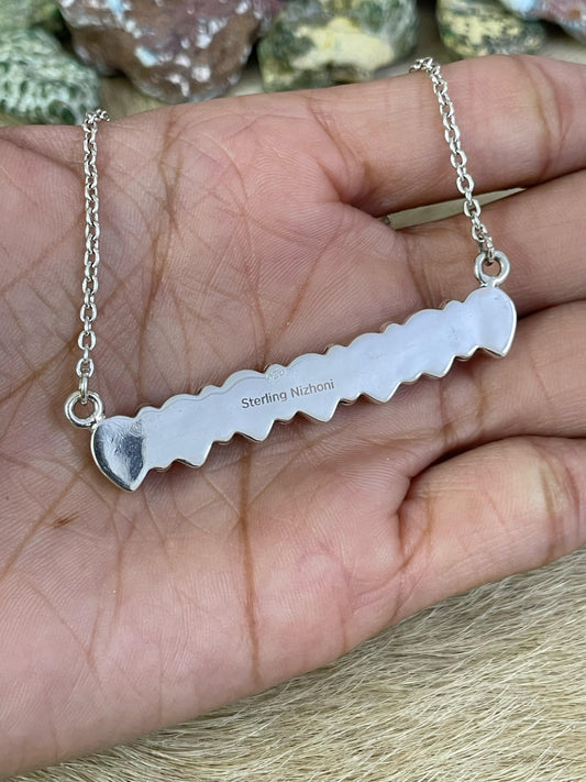 Handmade Sterling Silver Cotton Candy Turquoise Necklace, Signed Nizhoni