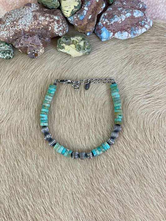 Handmade Sterling Silver Kingman Beaded Bracelet with Signed Nizhoni
