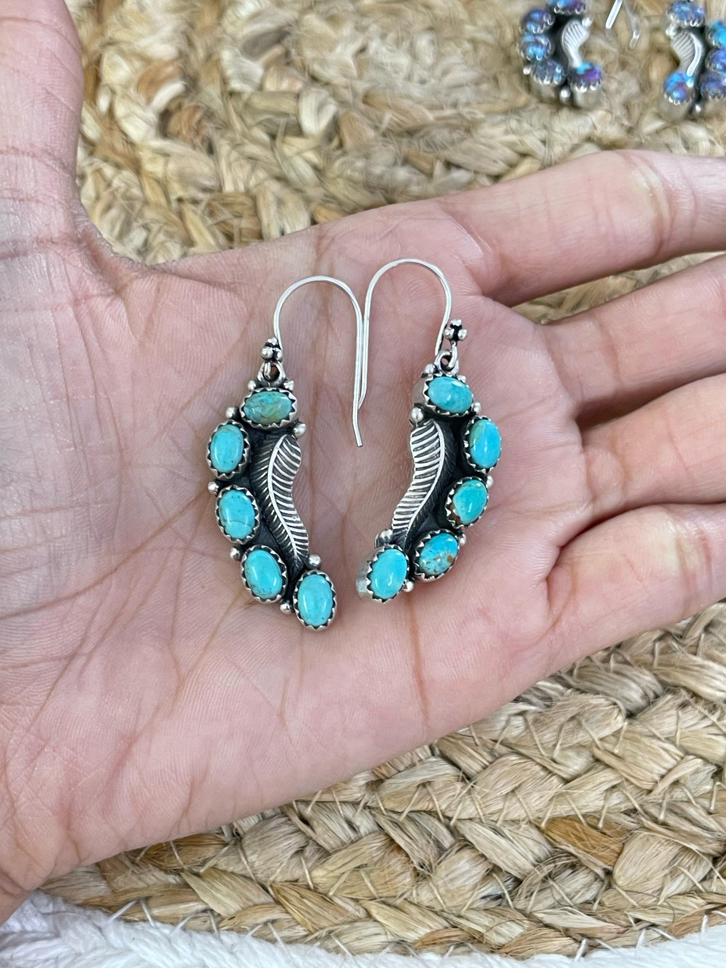 Handmade Sterling Silver Purple Kingman Mojave, Orange Mojave, Thulite, Kingman, Wild Horse Dangle Earrings with Signed Nizhoni