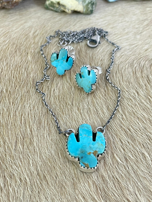 Handmade Sterling Silver Kingman Necklace Earring Set with Signed Nizhoni