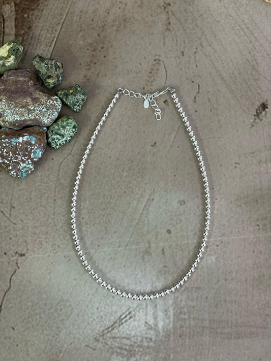 Handmade Elegance Sterling Silver 4MM Beaded Necklace
