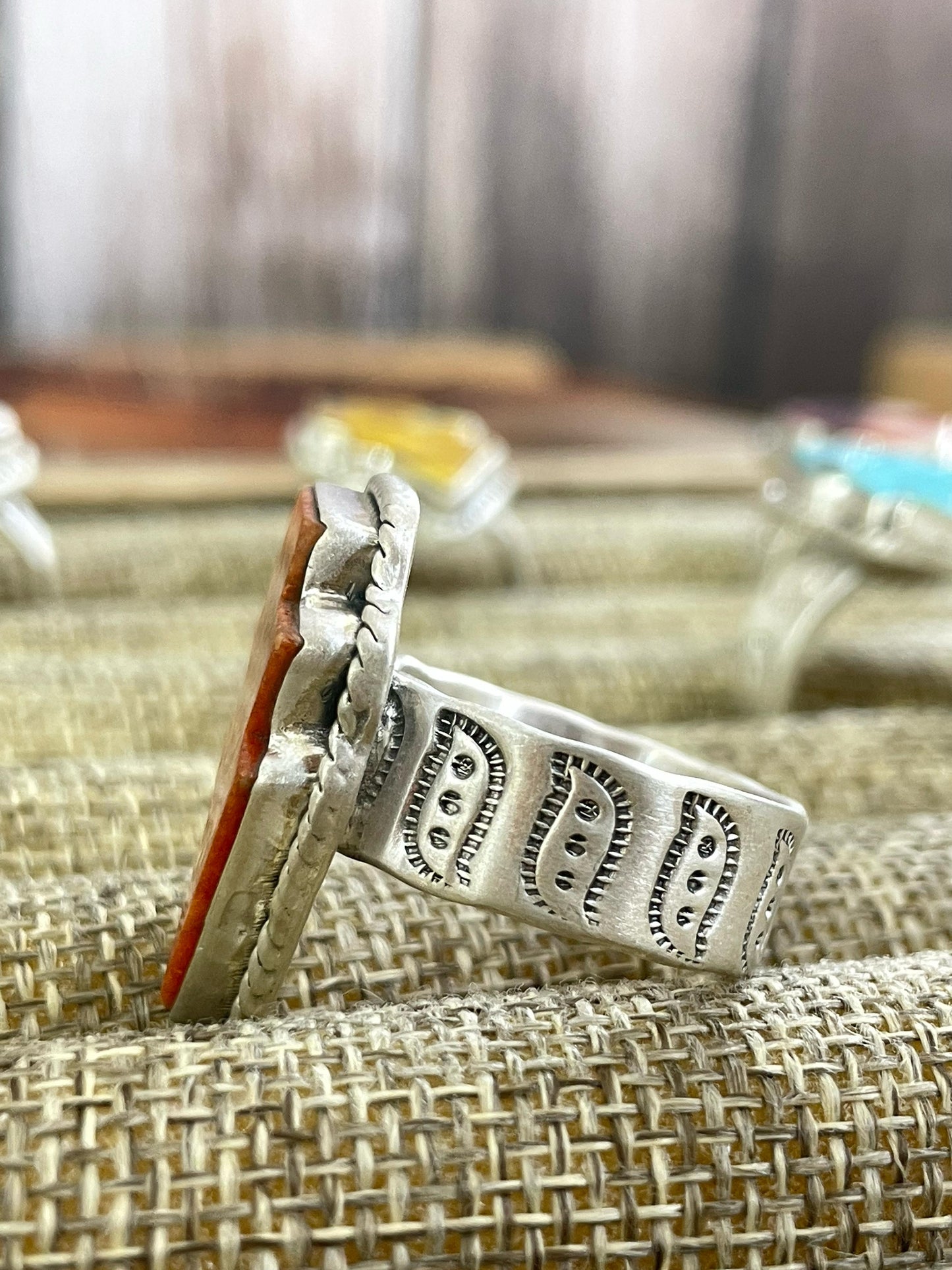 Handmade Sterling Silver Multi Gemstone Adjustable Lightening Bolt Ring with Signed Nizhoni