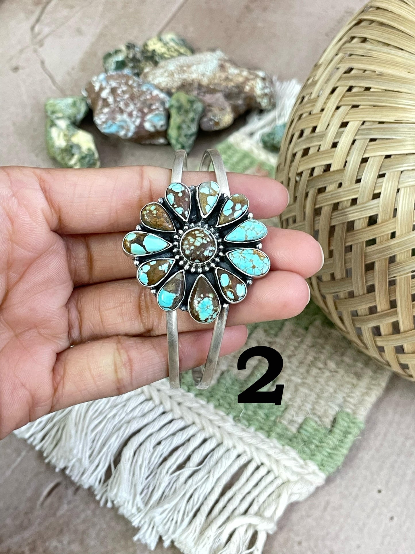 Handmade Sterling Silver Number 8 Turquoise Bracelet Signed Nizhoni