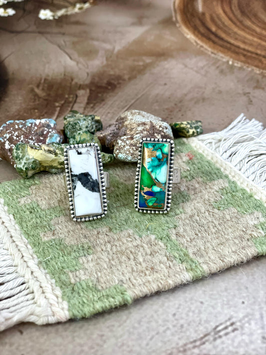 Handmade Sterling Silver Peacock Dahlia Adjustable Ring, Signed Nizhoni