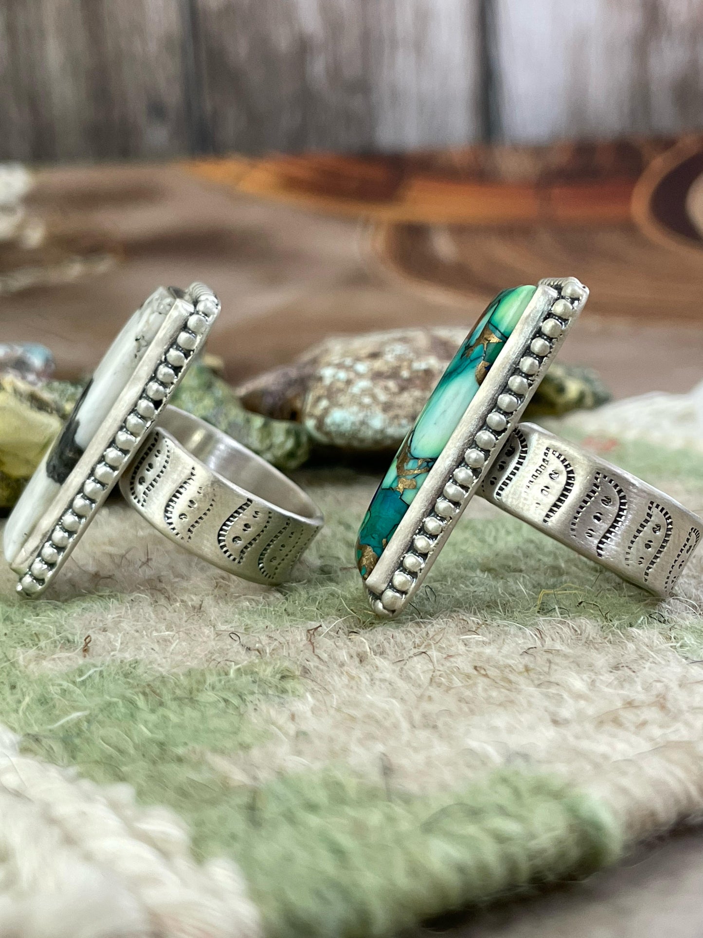 Handmade Sterling Silver Peacock Dahlia Adjustable Ring, Signed Nizhoni