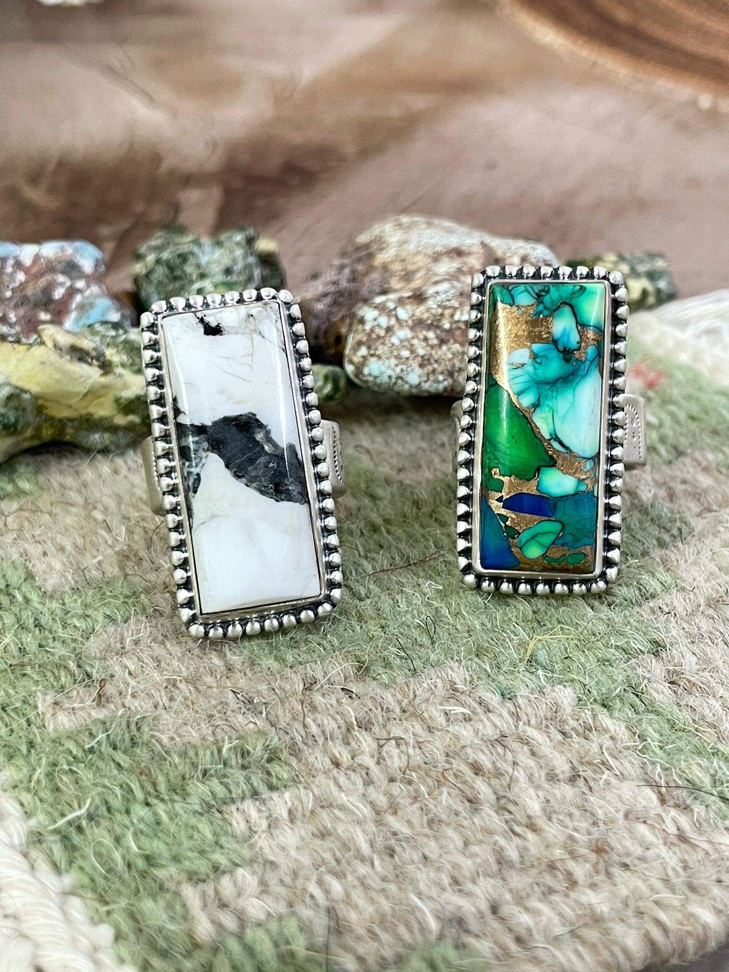 Handmade Sterling Silver Peacock Dahlia Adjustable Ring, Signed Nizhoni