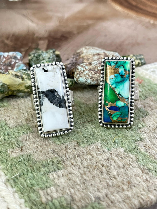 Handmade Sterling Silver Peacock Dahlia Adjustable Ring, Signed Nizhoni