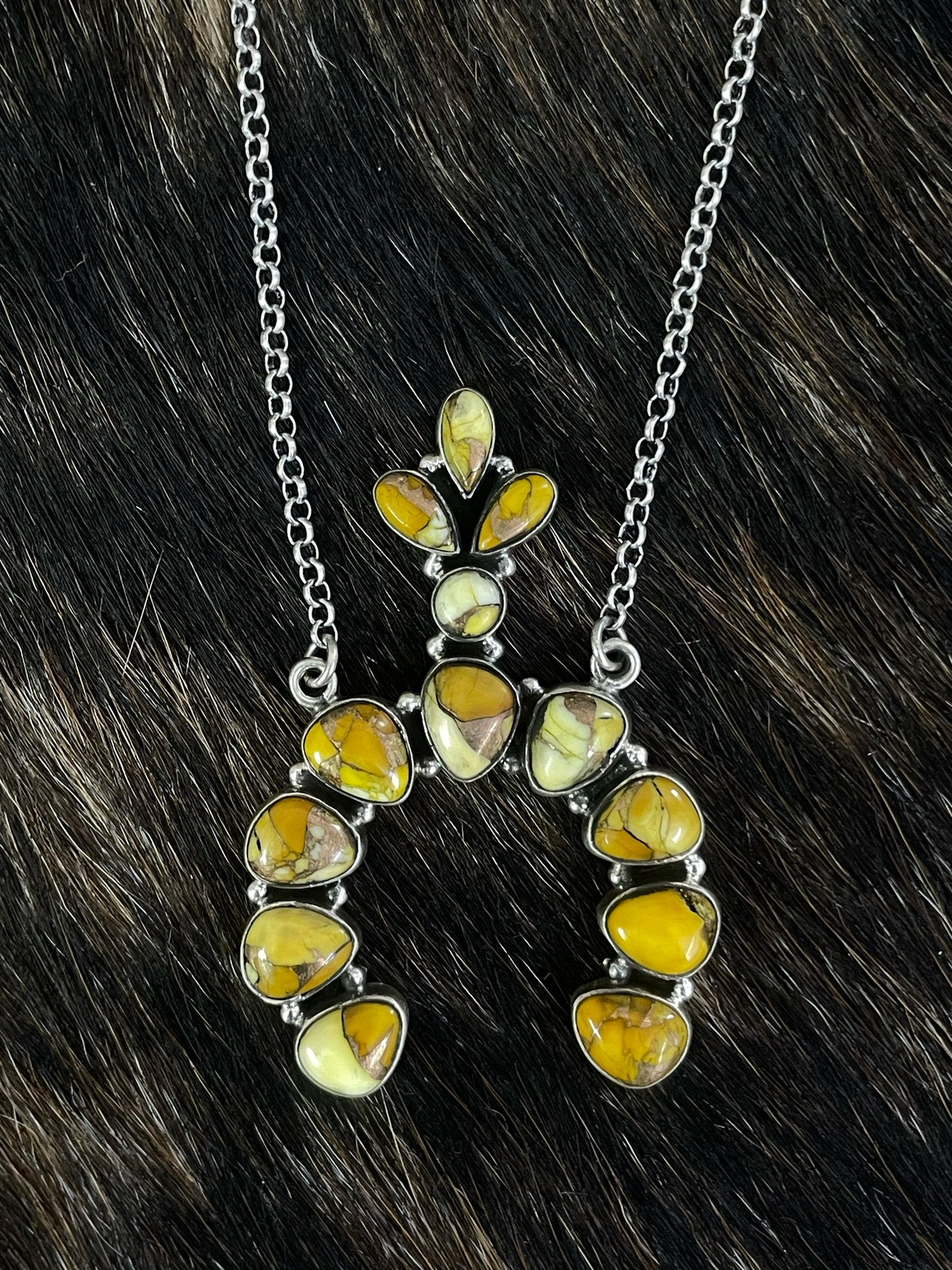 Handmade Sterling Silver Honey Dahlia Necklace with Signed Nizhoni