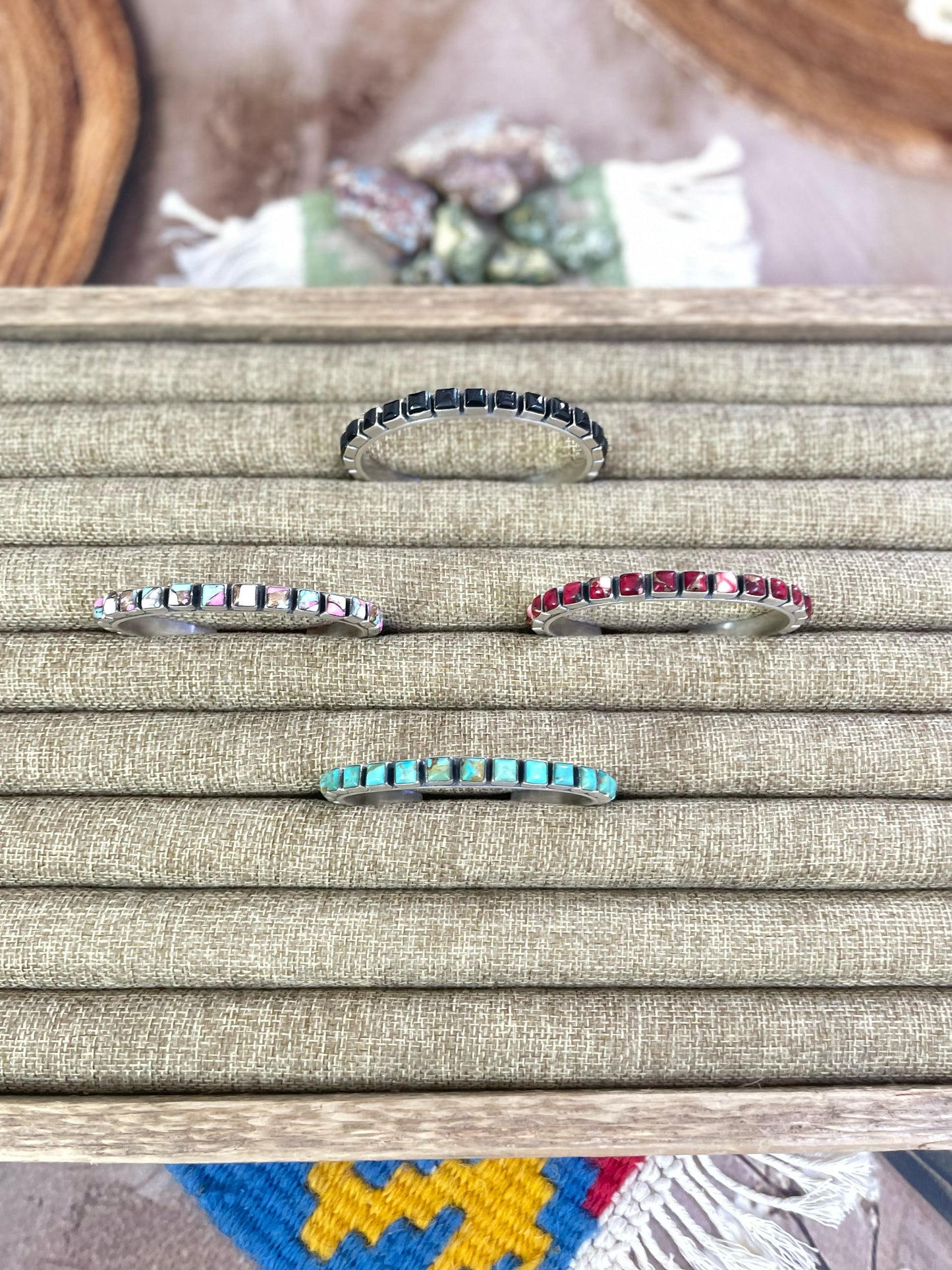 Handmade Sterling Silver Red Rose Dahlia, Cotton Candy, Black Onyx, Kingman Turquoise Bracelet with Signed Nizhoni
