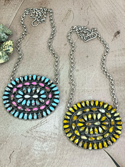 Handmade Sterling Silver Cotton Candy, Honey Dahlia Necklace with Signed Nizhoni