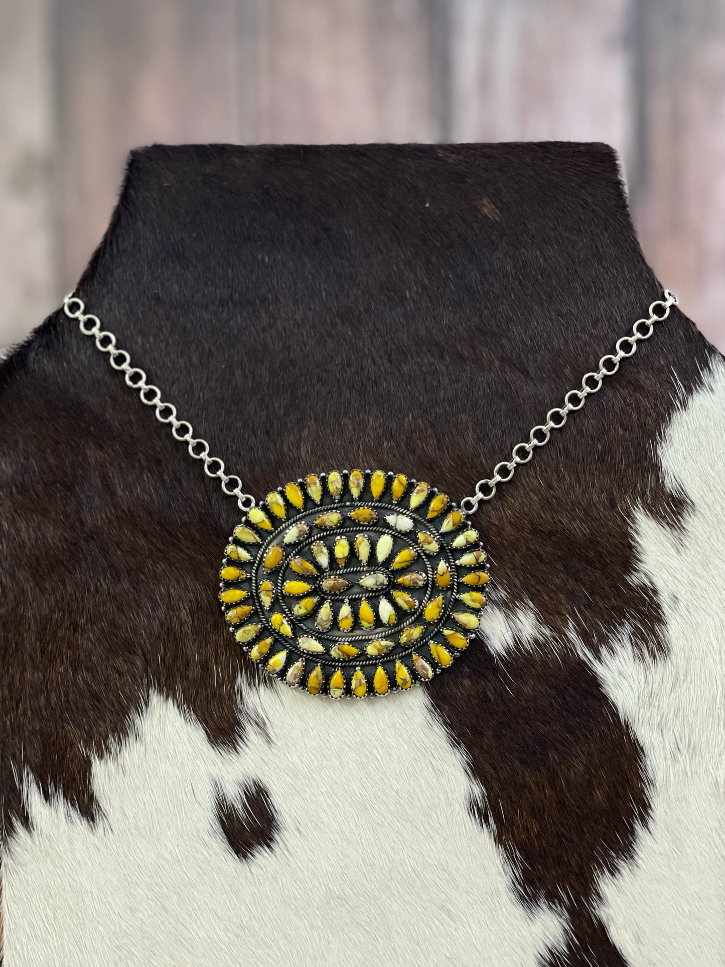 Handmade Sterling Silver Cotton Candy, Honey Dahlia Necklace with Signed Nizhoni