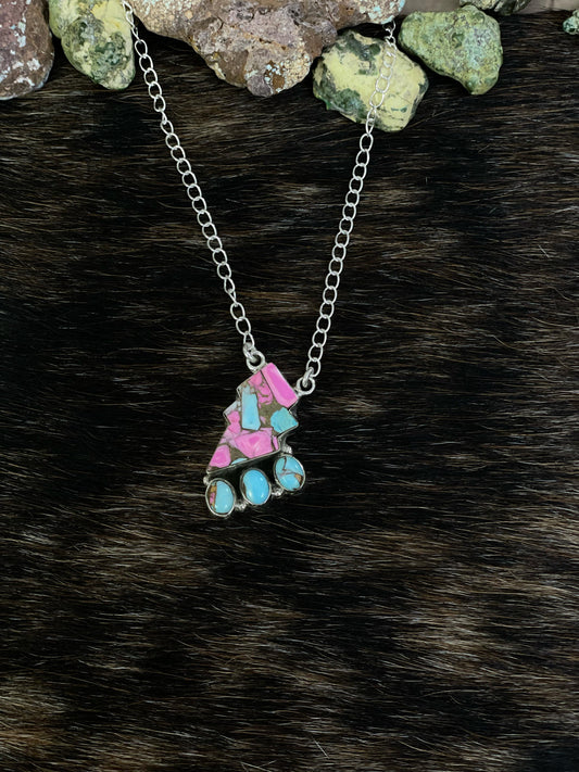 Handmade Sterling Silver Cotton Candy Turquoise Necklace with Signed Nizhoni