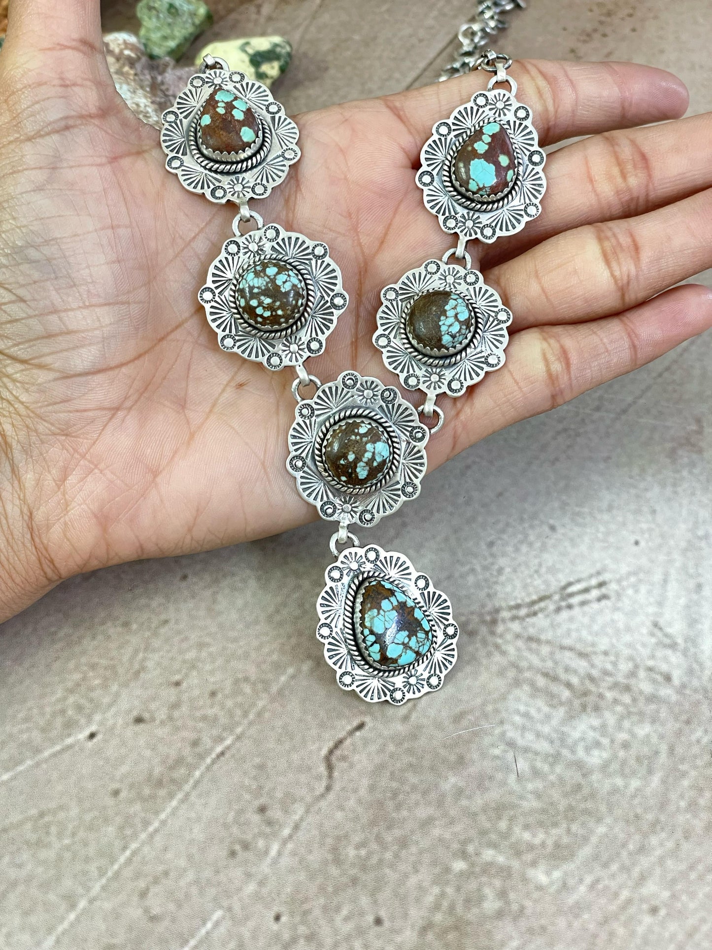 Handmade Sterling Silver Number 8 Turquoise Necklace with Signed Nizhoni